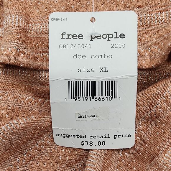 NEW Free People Top Womens XL Pink Cream Doe Combo Heirloom Ruffle Rounded Hem - Picture 4 of 12